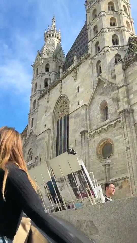 Lo Stephansdom visto dal basso, con la guglia e il tetto a mosaico